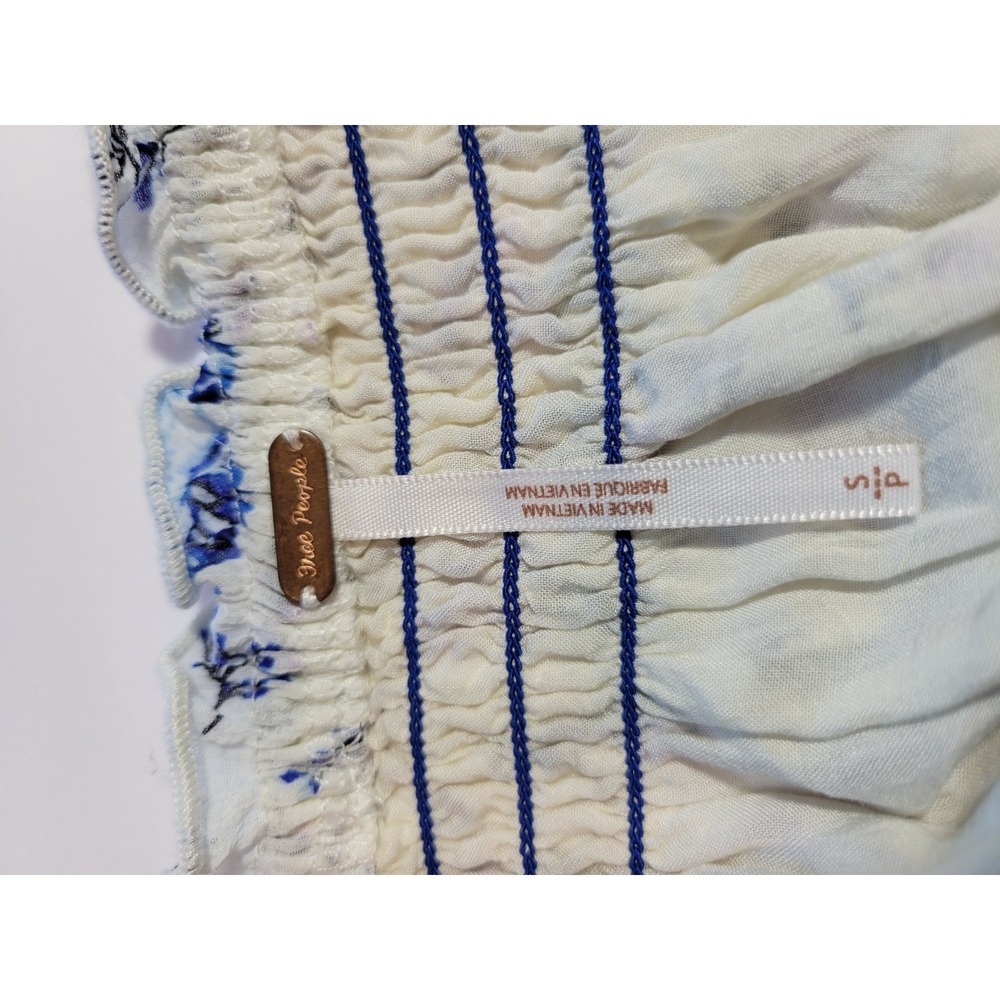 Free People Floral Smocked Off Shoulder Peasant Top Size Small Blue & Lavender - Picture 5 of 11